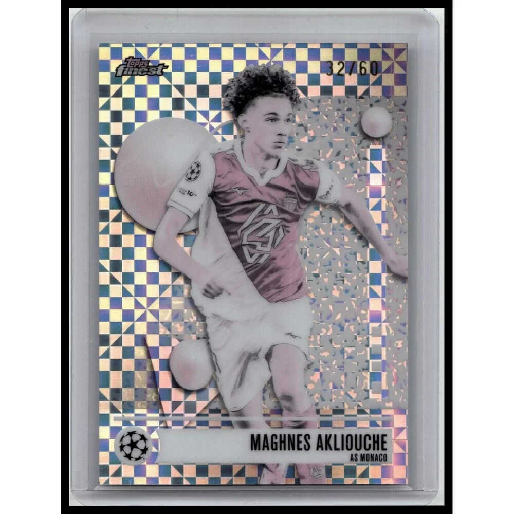 2025-26 Finest UEFA Maghnes Aklouche #69 AS Monaco Pearl Checkerboard /60